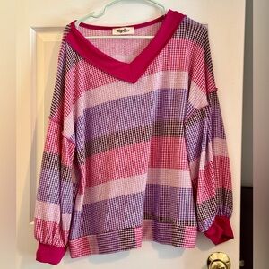 Haptics Striped V-Neck Long Sleeve Top